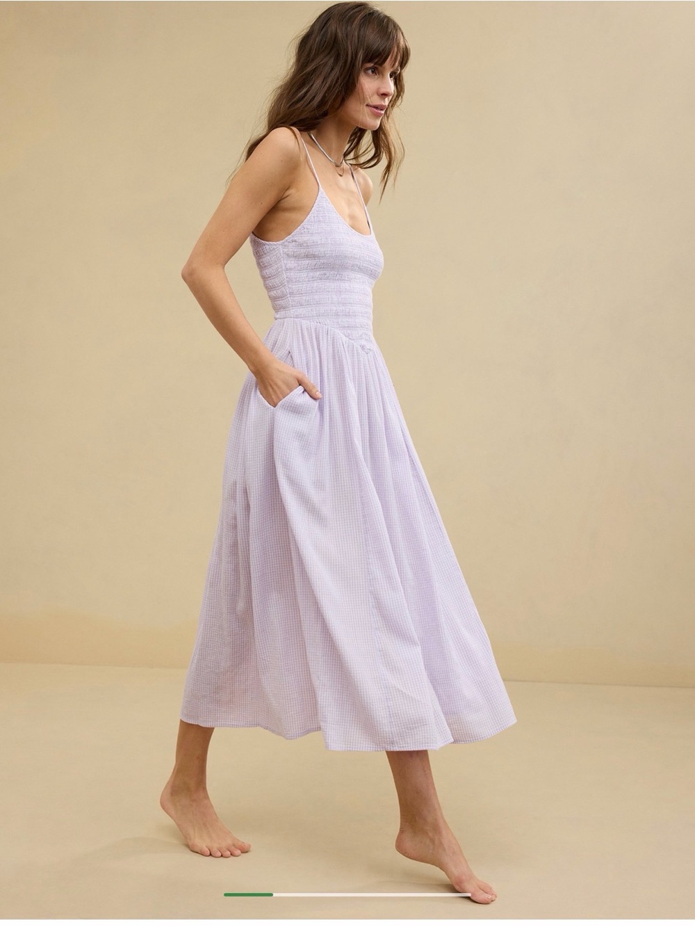 aerie Lavender Smocked Midi Dress with Spaghetti Straps